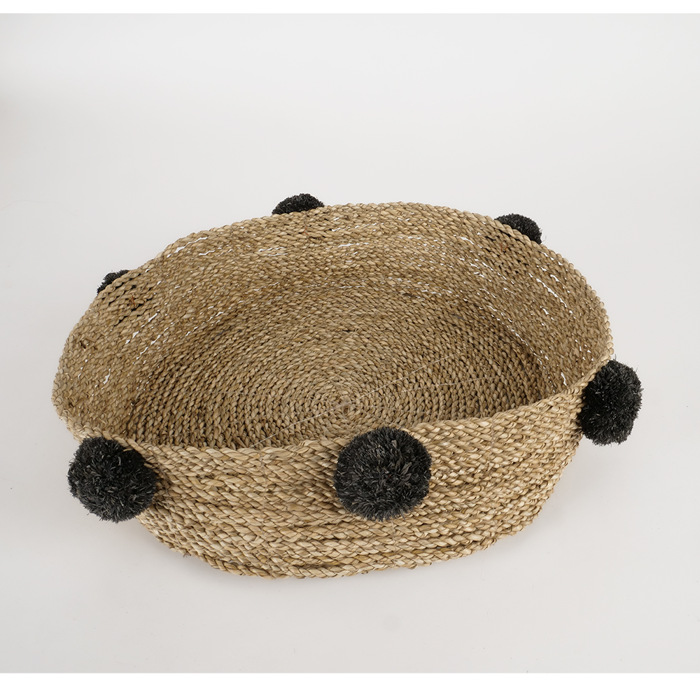 Lot de 2 paniers gigognes naturel avec pompons noirs