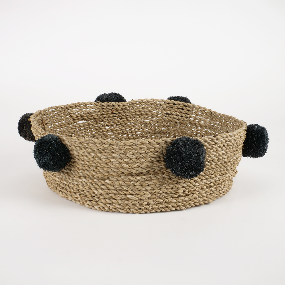 Lot de 2 paniers gigognes naturel avec pompons noirs