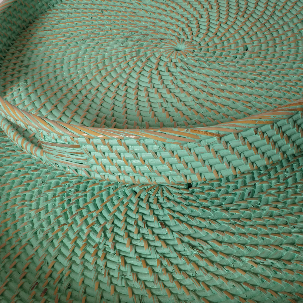 Plateau en rotin Turquoise/Blanc