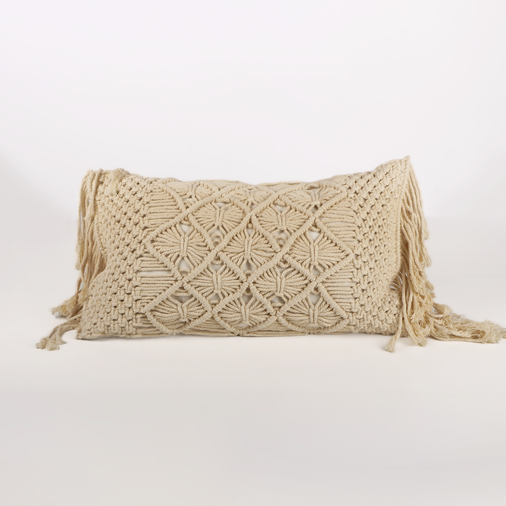 Coussin rectangulaire macramé à franges