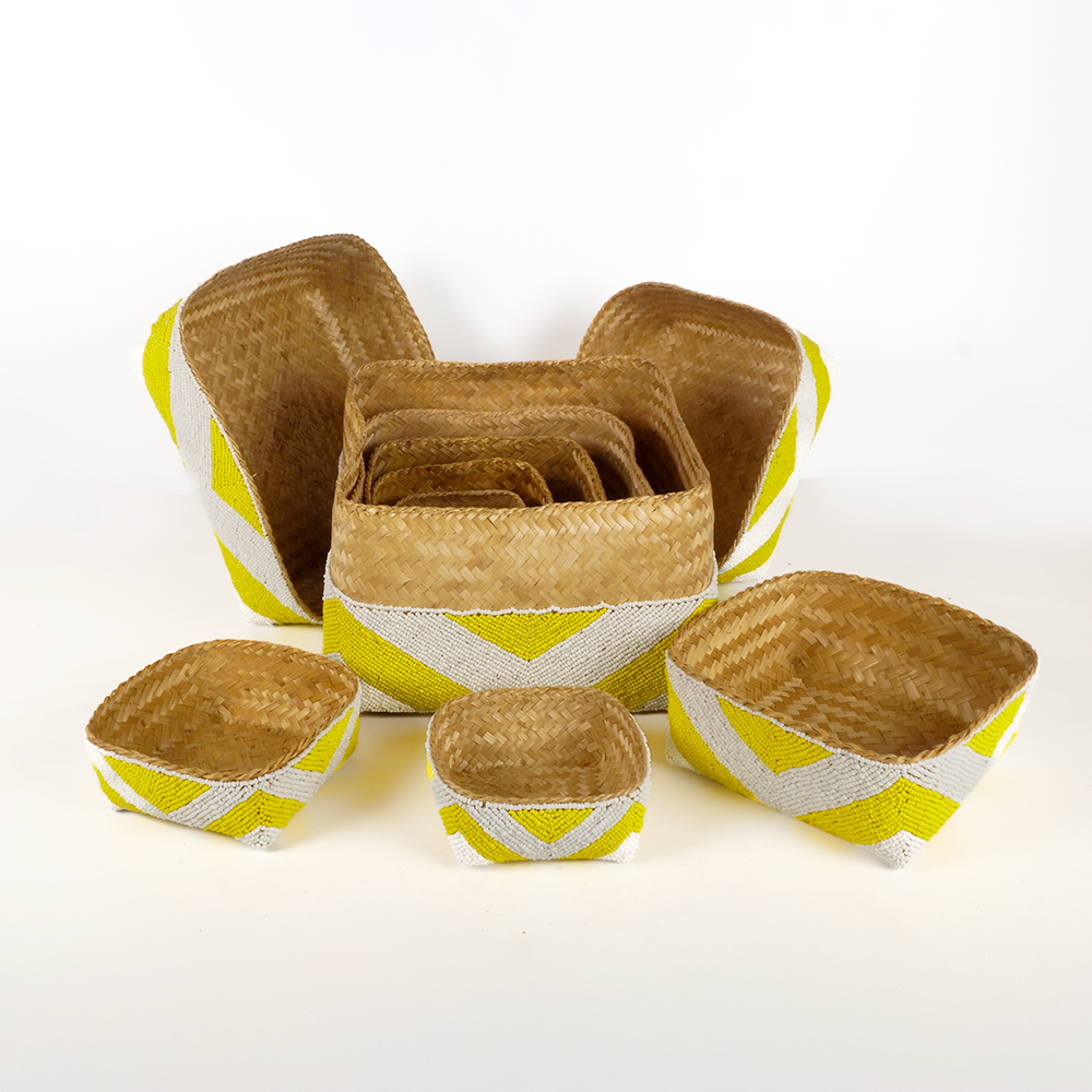 Lots de 5 boite à offrande blanche et jaune motif géométrique