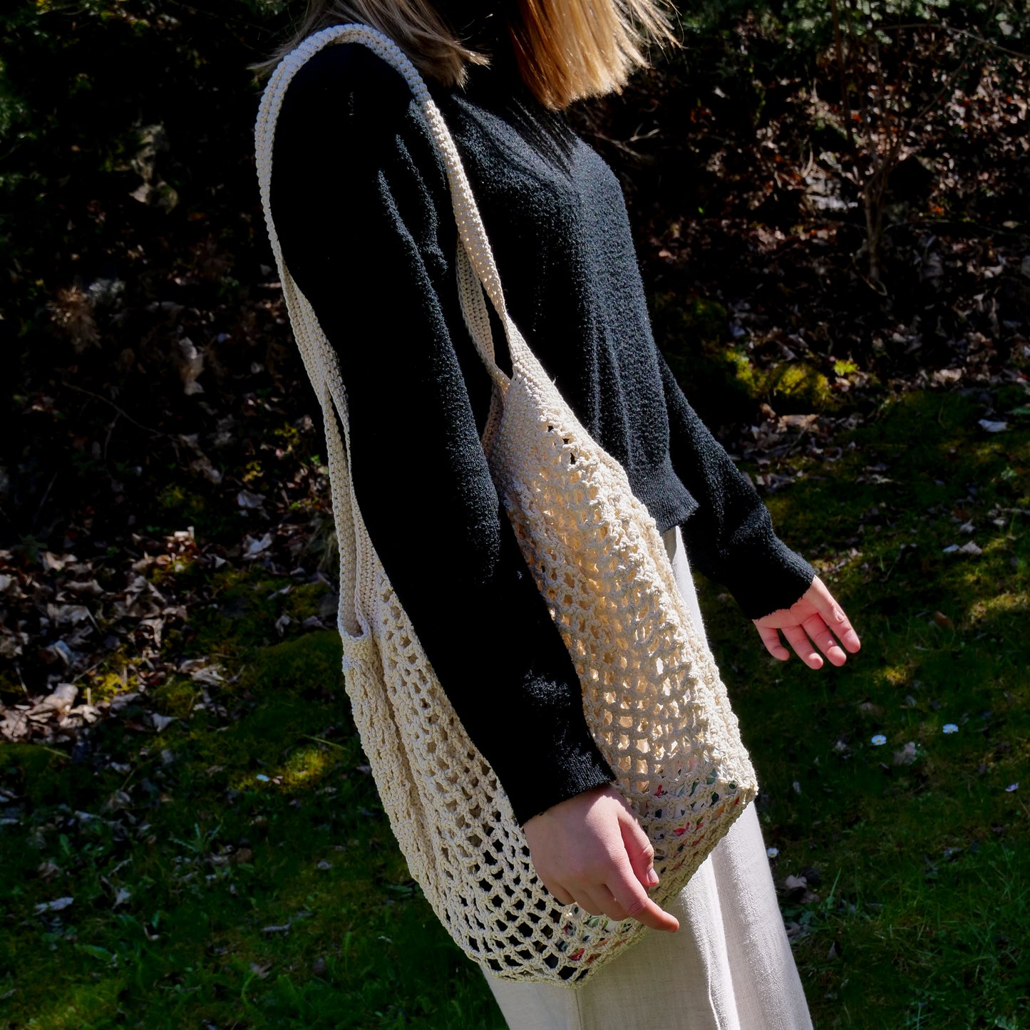 Sac à main rond macramé blanc