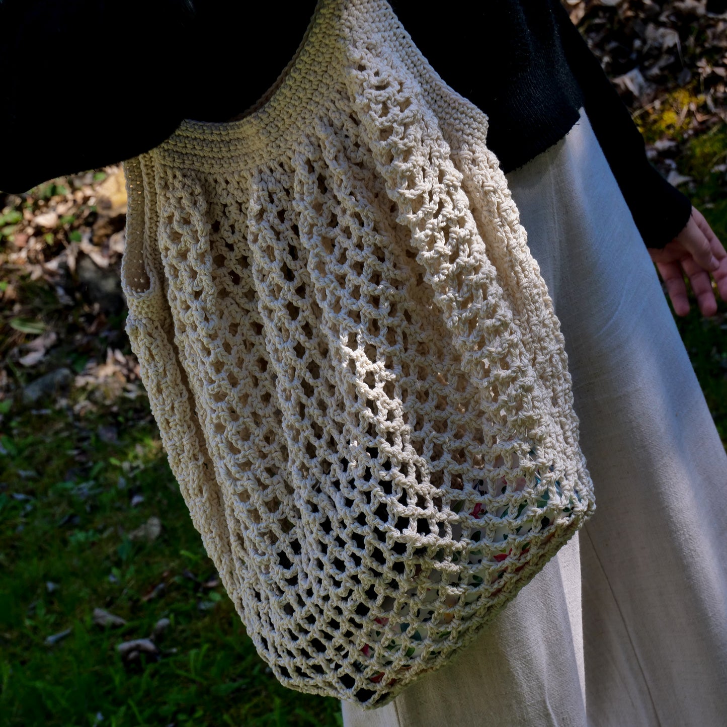 Sac à main rond macramé blanc