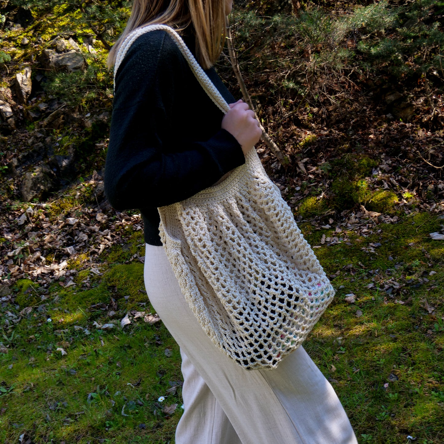 Sac à main rond macramé blanc