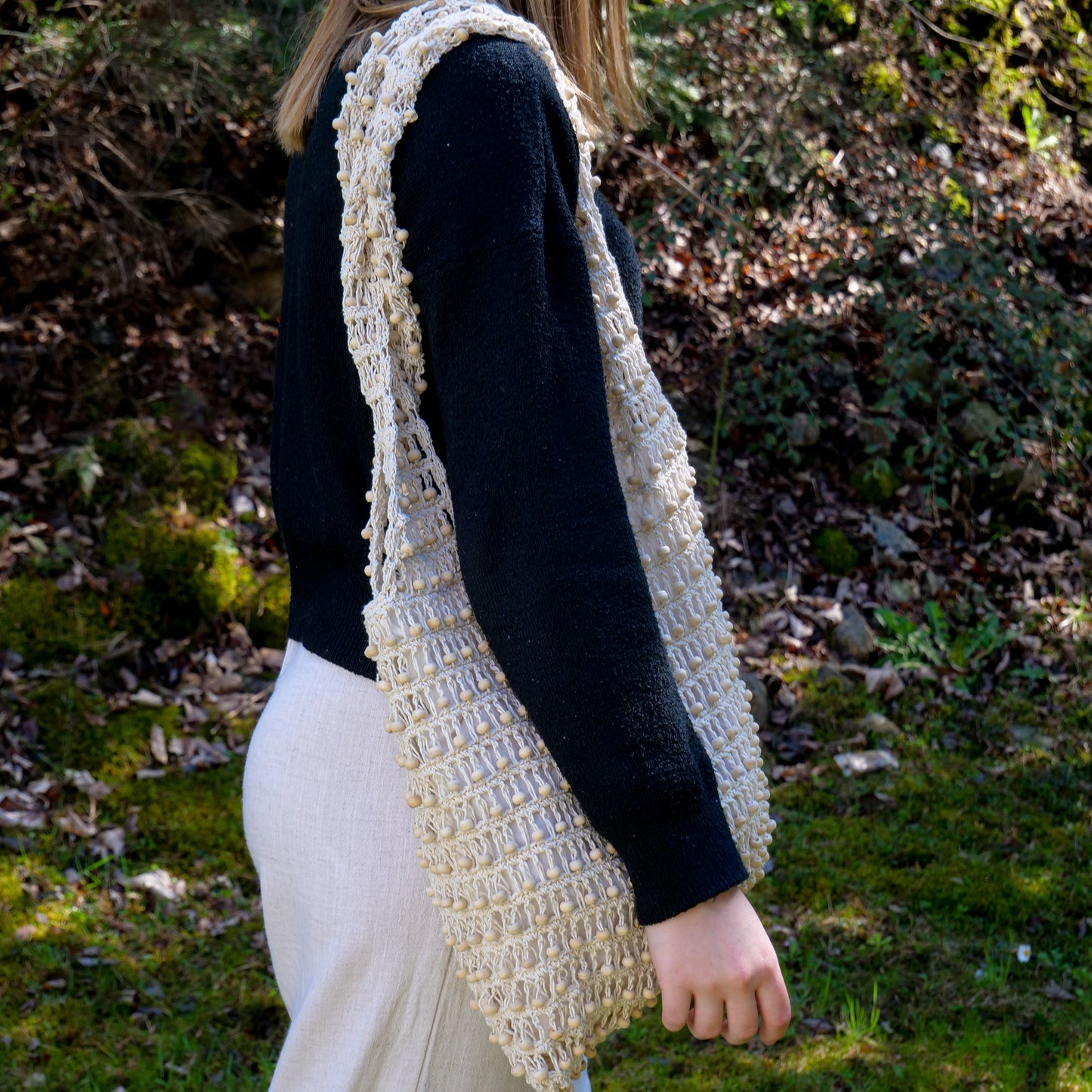 Sac filet perlé blanc