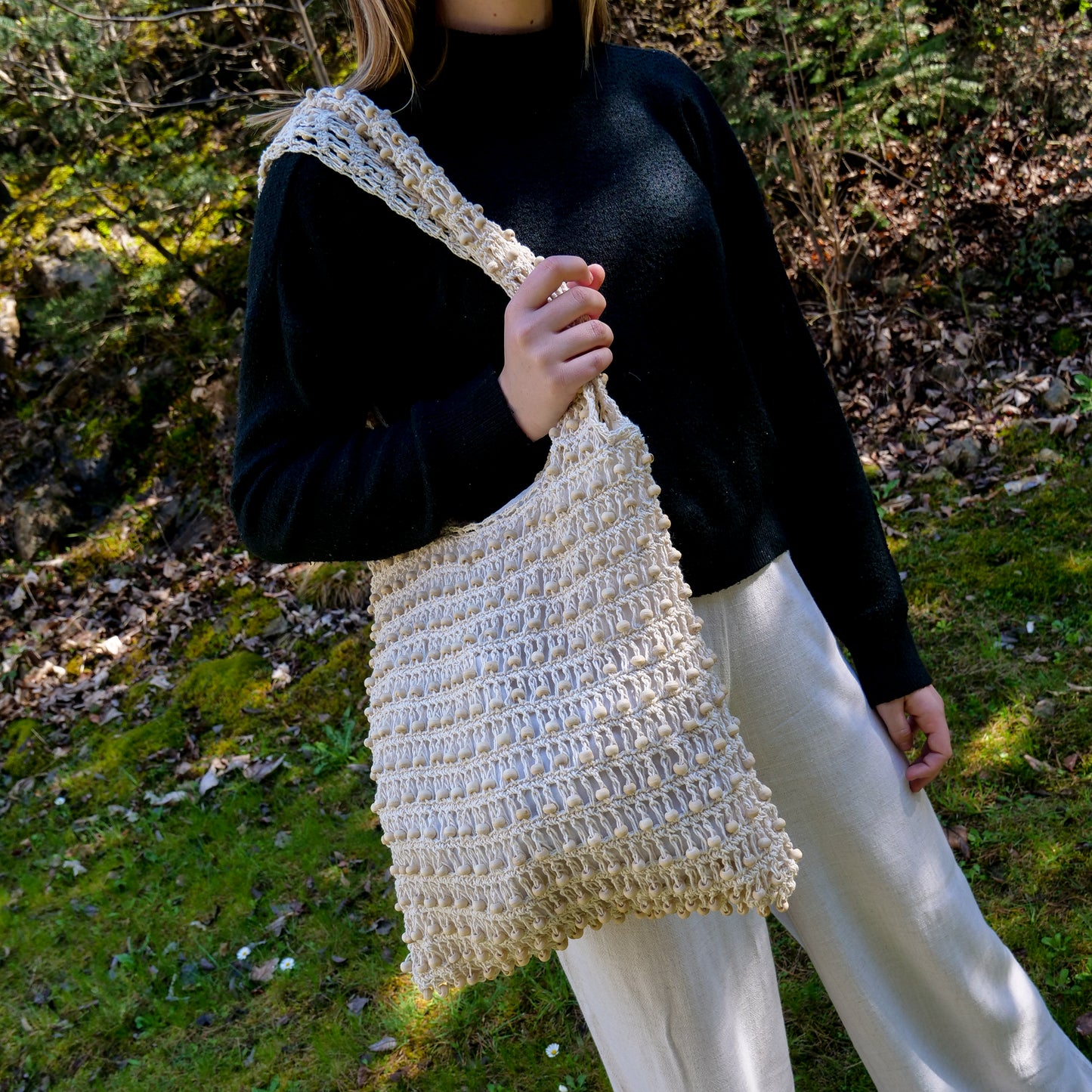 Sac filet perlé blanc