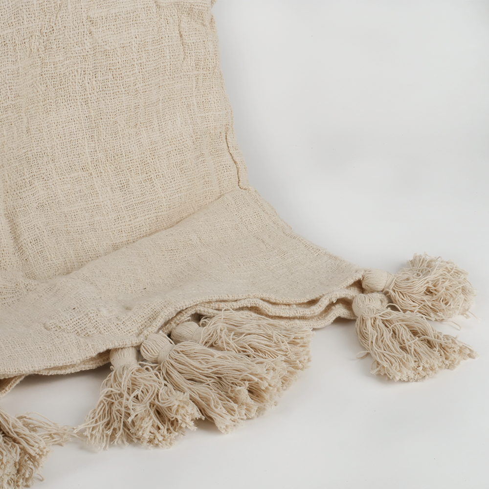 Plaid beige avec pompon beige 125*200