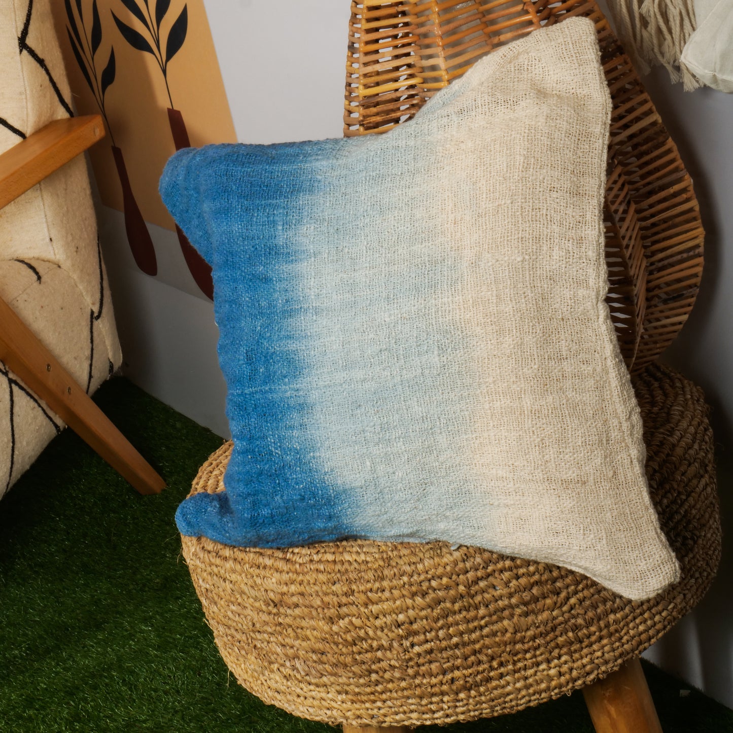 Housse de coussin tie and dye bleu