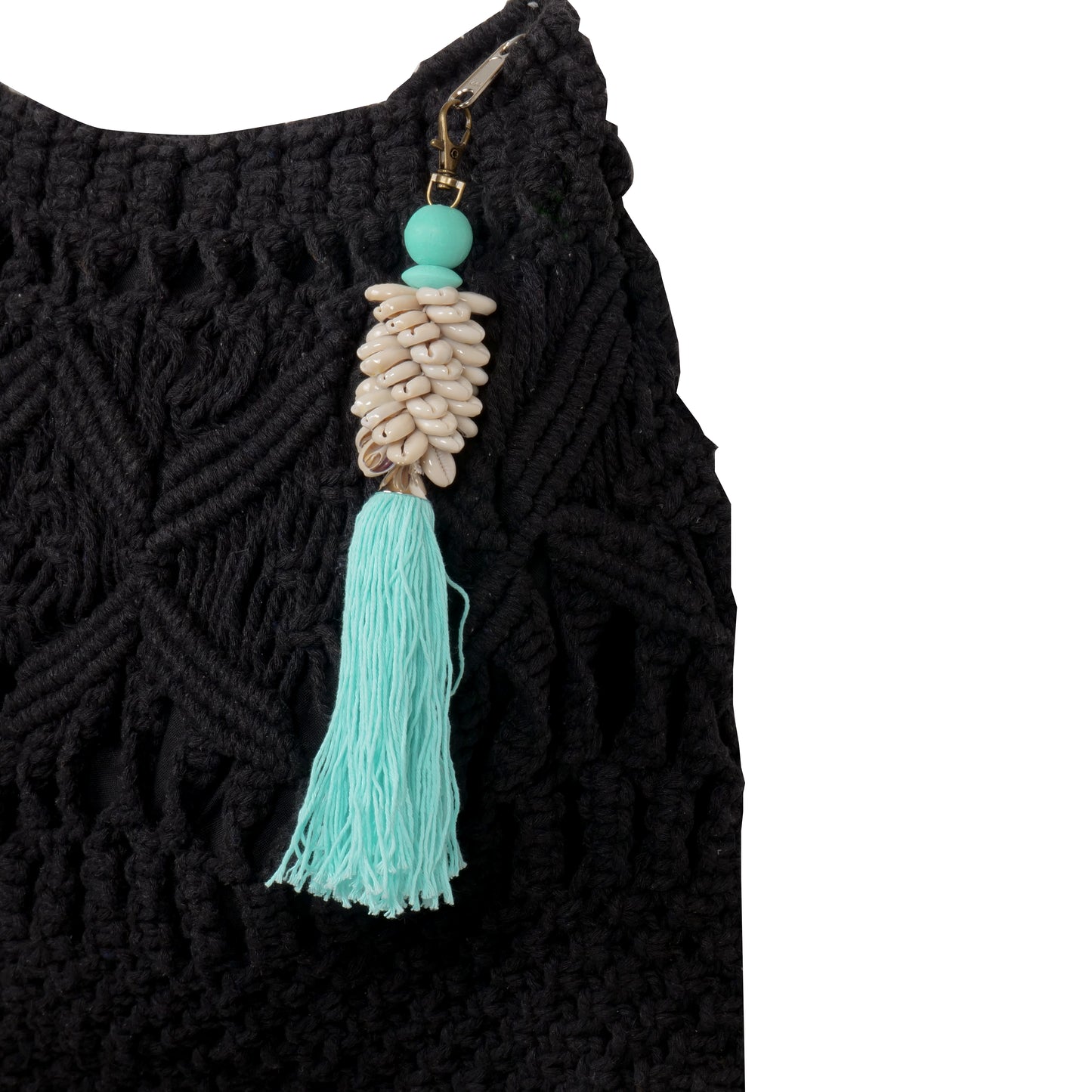 Porte-clé coquillage cauris turquoise