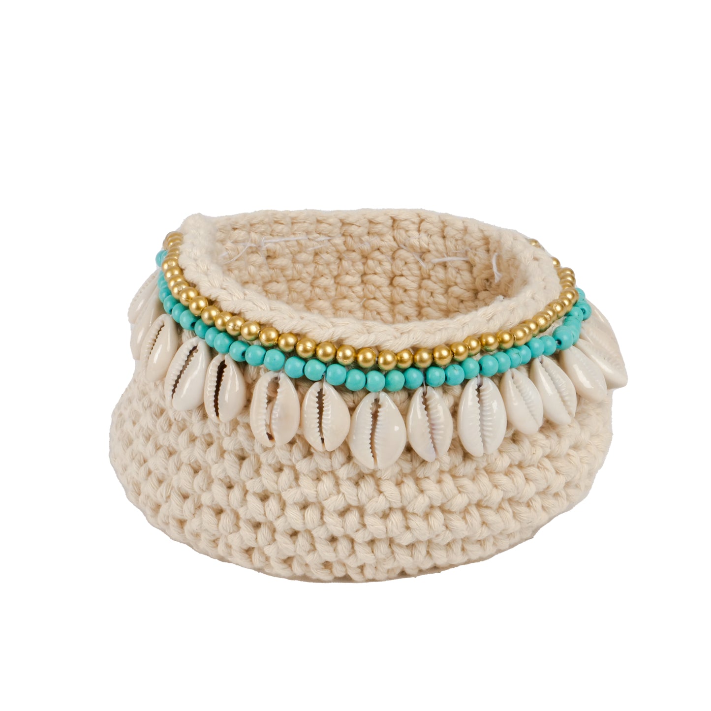 Petit panier orné de coquillages beige