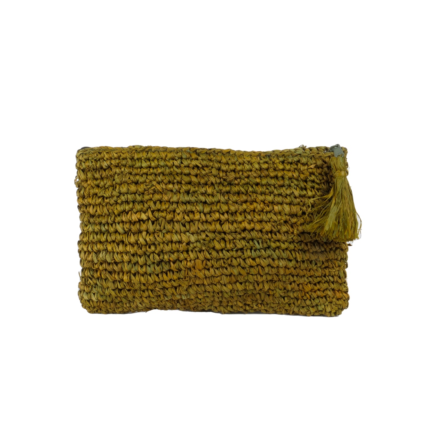 Pochette zippée en raphia vert