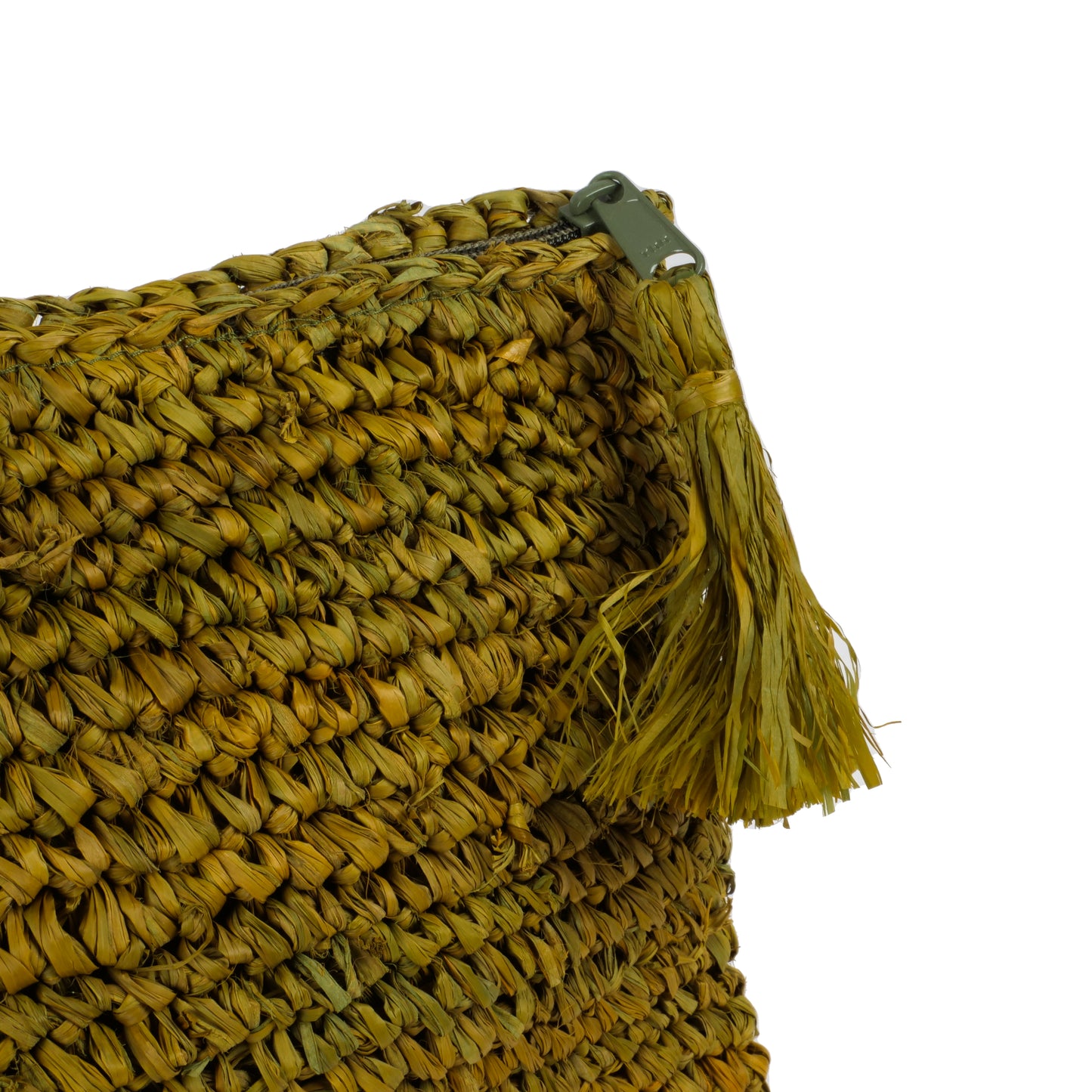 Pochette zippée en raphia vert