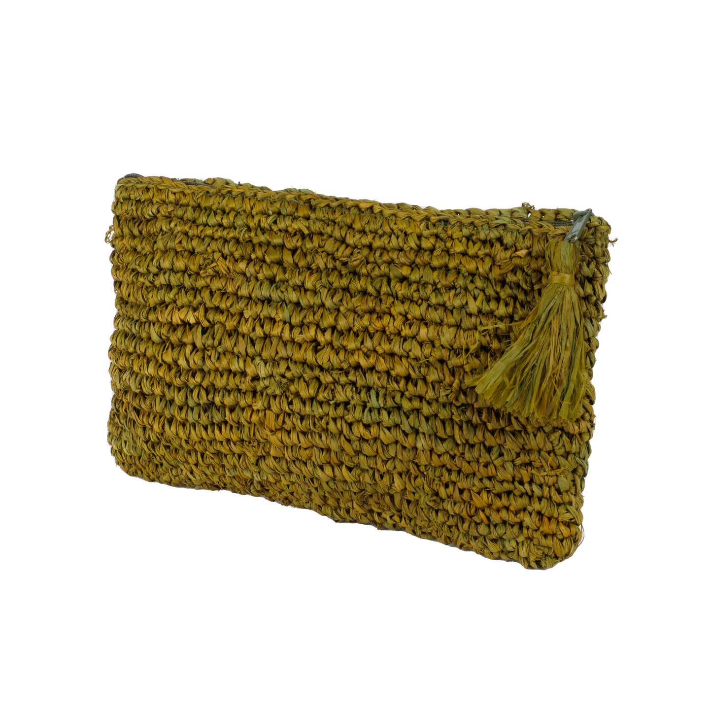 Pochette zippée en raphia vert