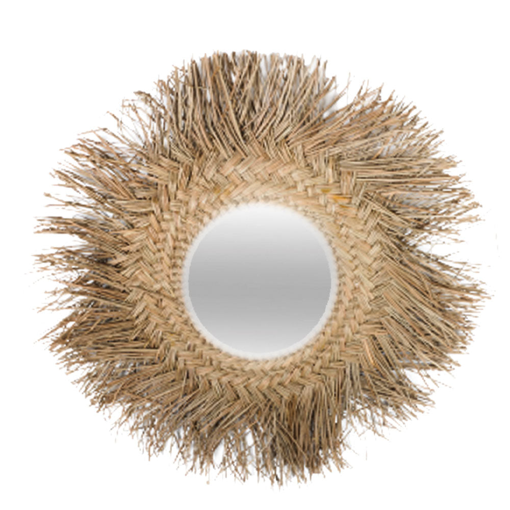 Miroir rond raphia