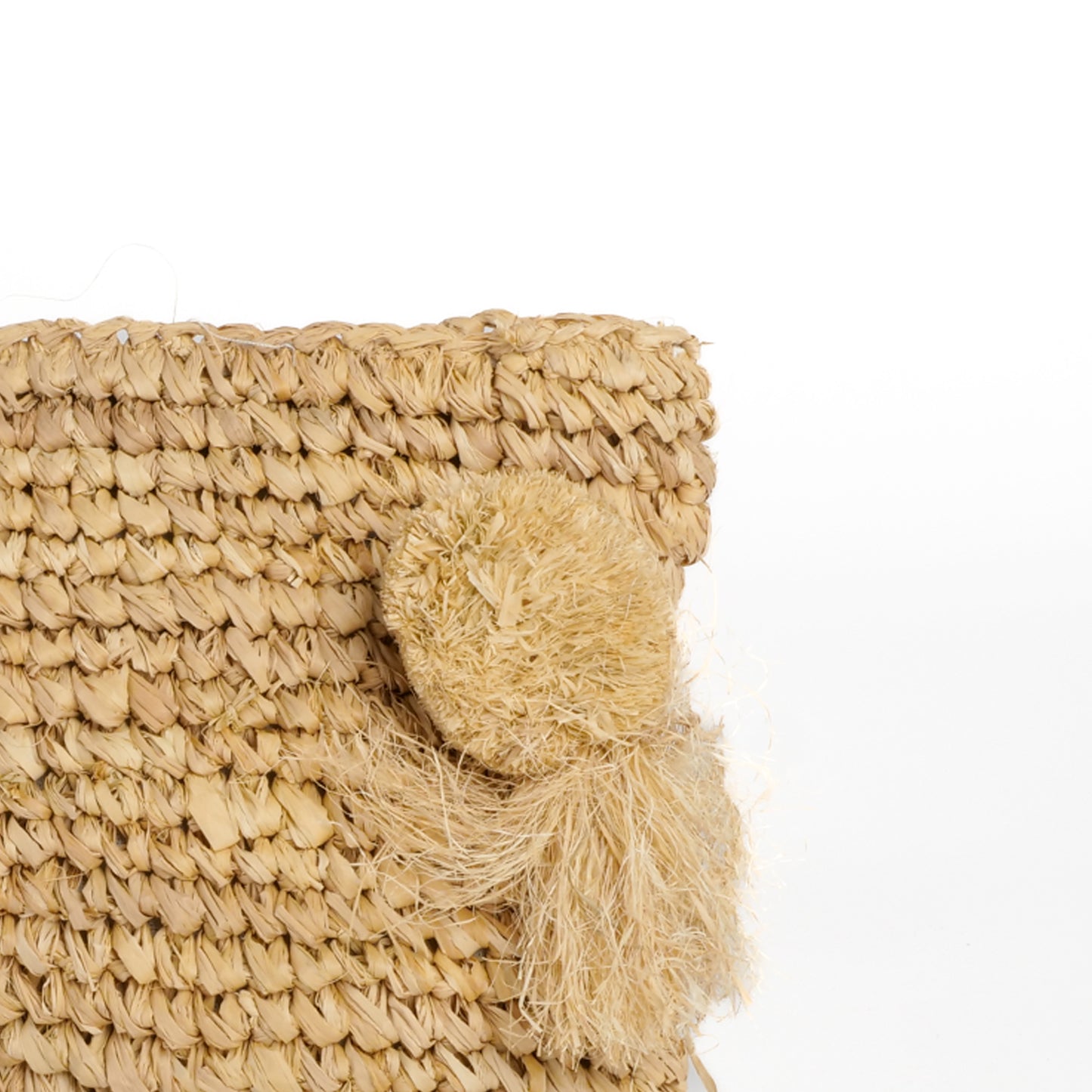 Pochette zippée en raphia nature, pompon naturel