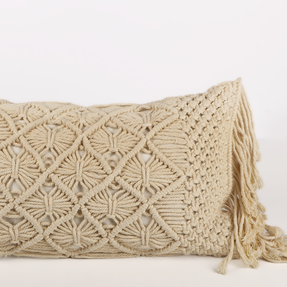 Coussin rectangulaire macramé à franges