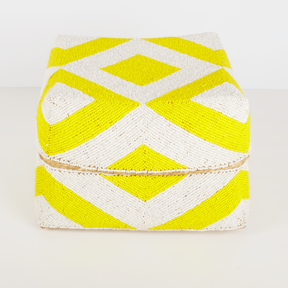 Lots de 5 boite à offrande blanche et jaune motif géométrique