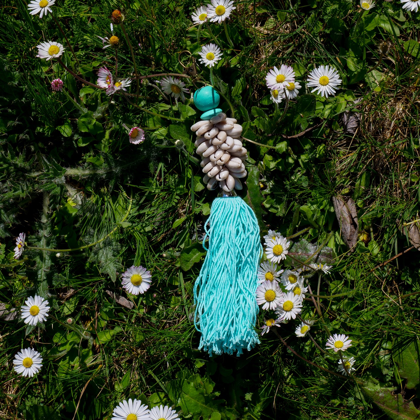 Porte-clé coquillage cauris turquoise