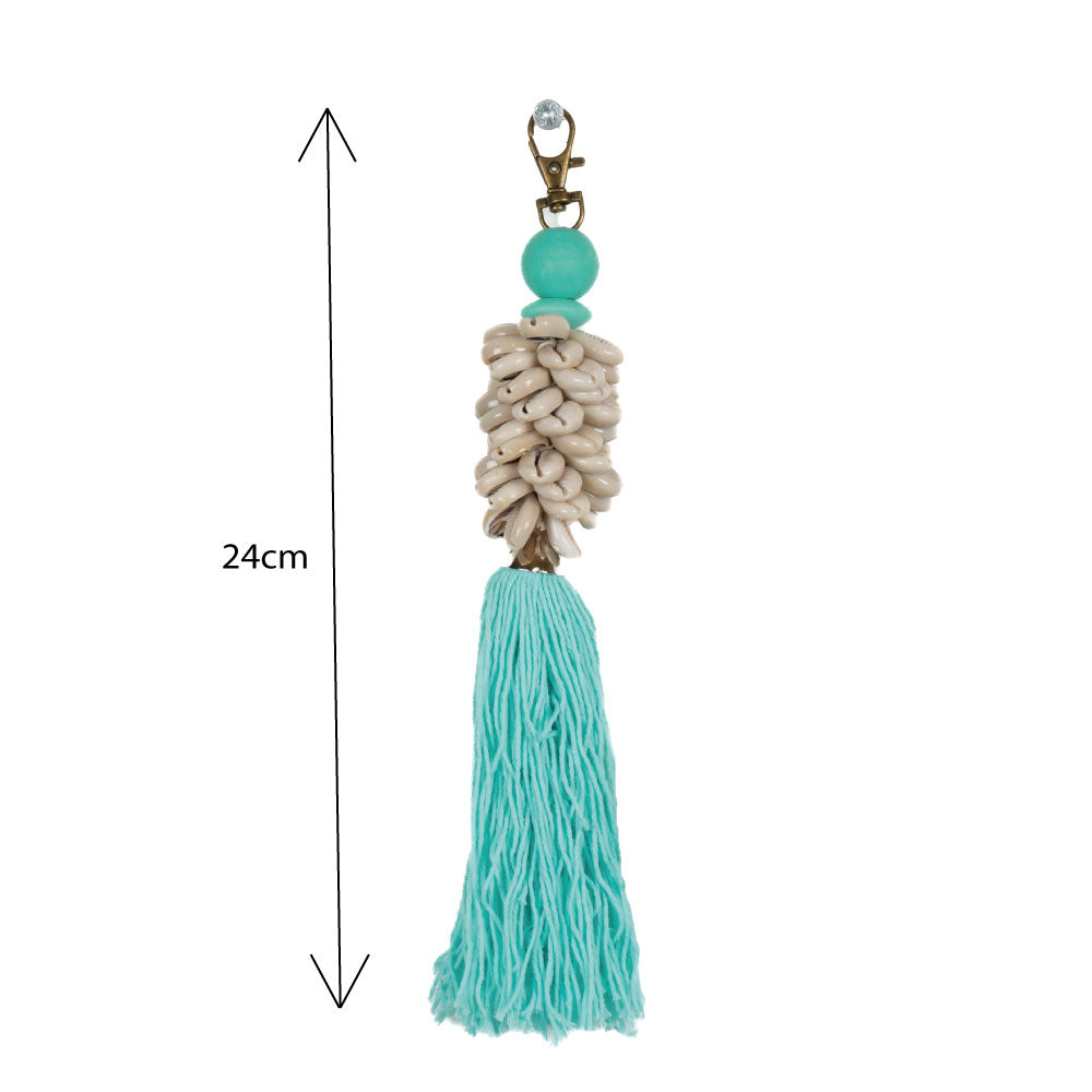 Porte-clé coquillage cauris turquoise