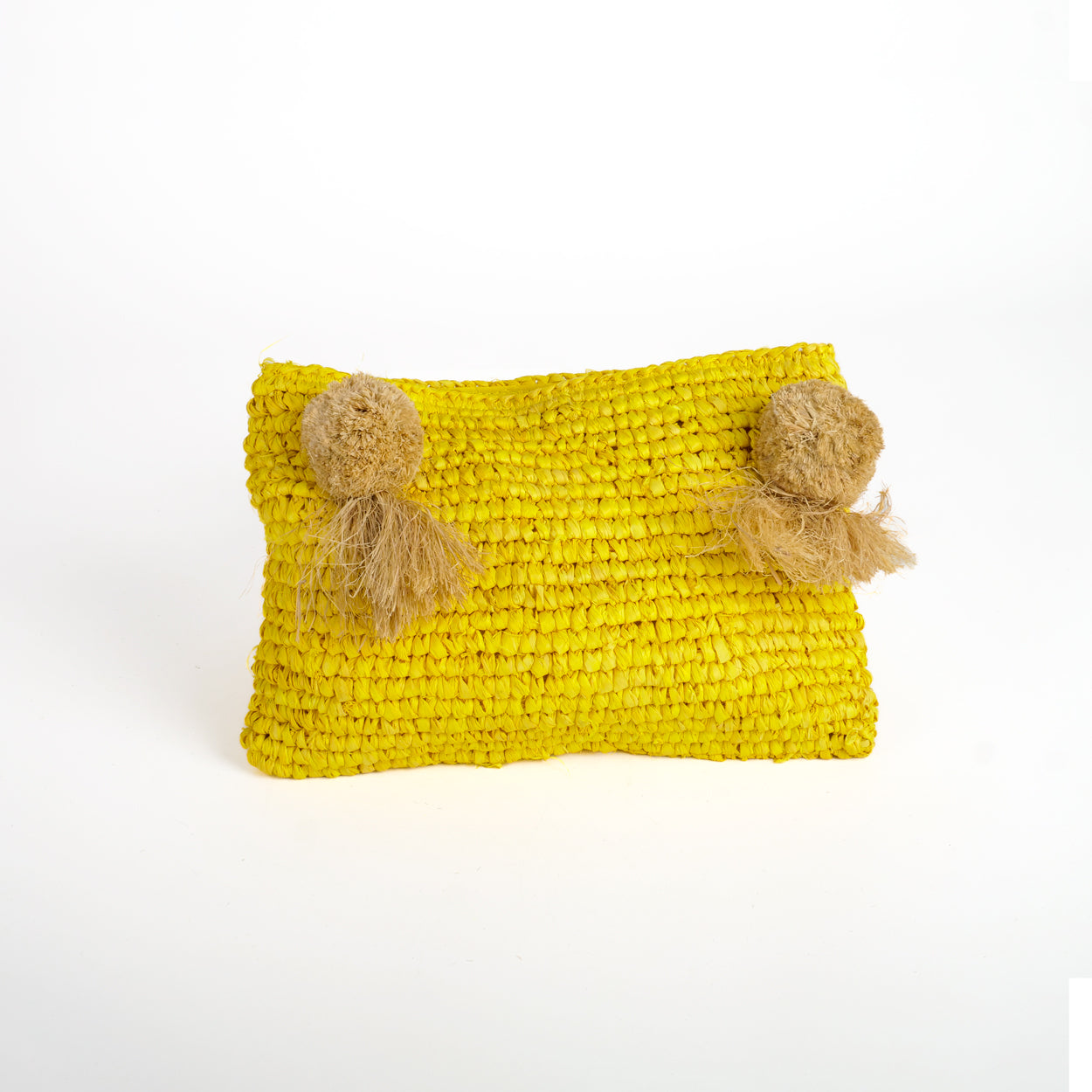 Pochette zippée en raphia jaune